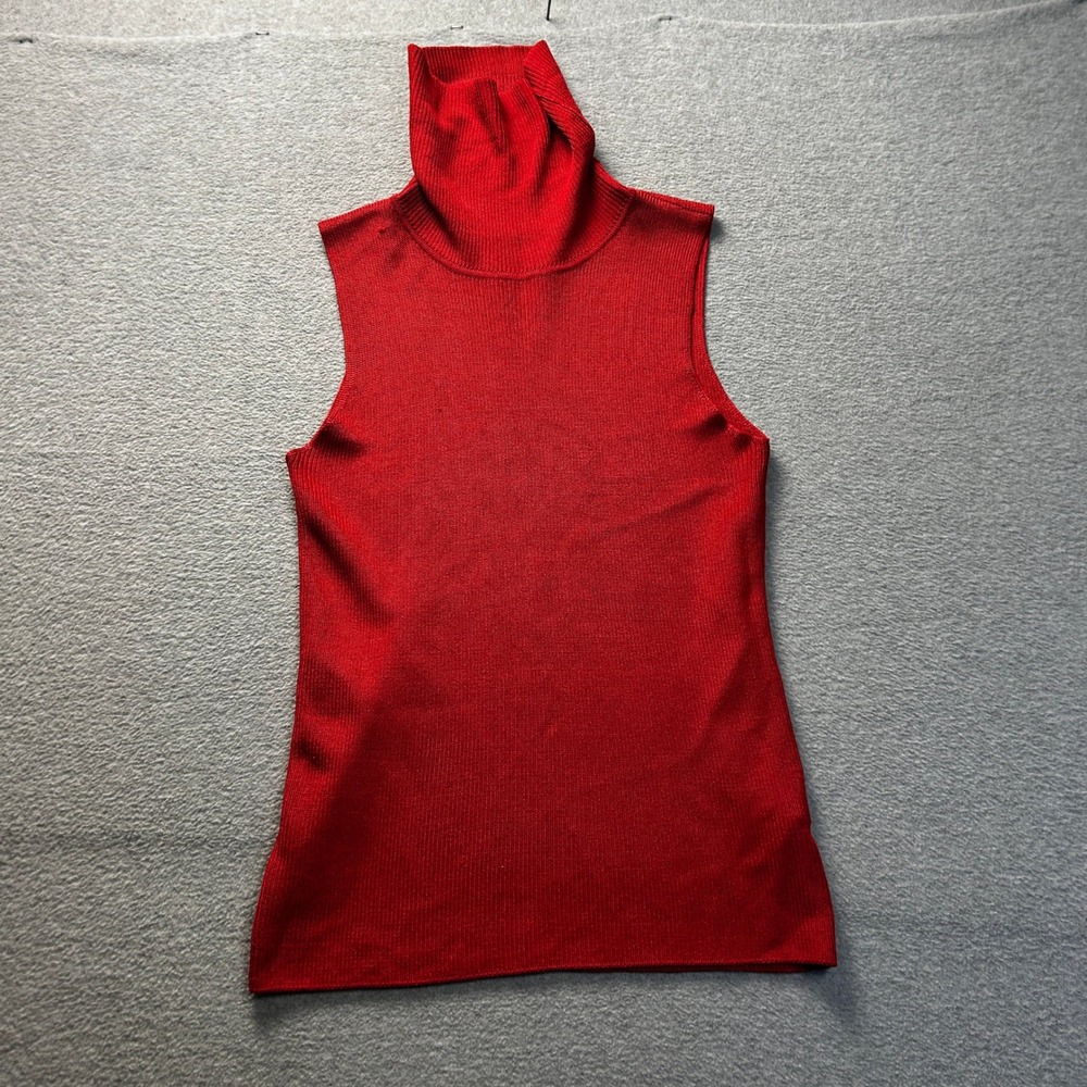 Linda Allard Ellen Tracy Sleeveless Turtle Neck Womens Small Red Knit Minimalist